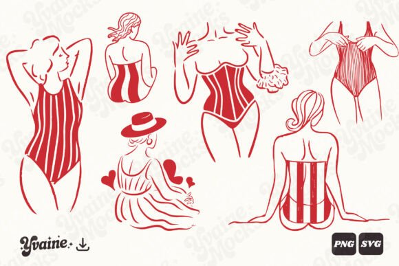 Download Summer Swimsuit Line Art Bundle SVG PNG - Bundle svg png Collection